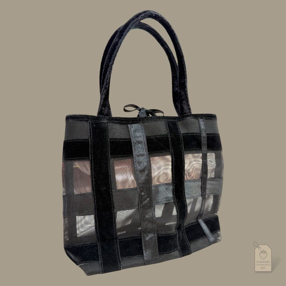 Victoria's Secret Black Sheer Mesh & Velvet Ribbon Tote | Vintage